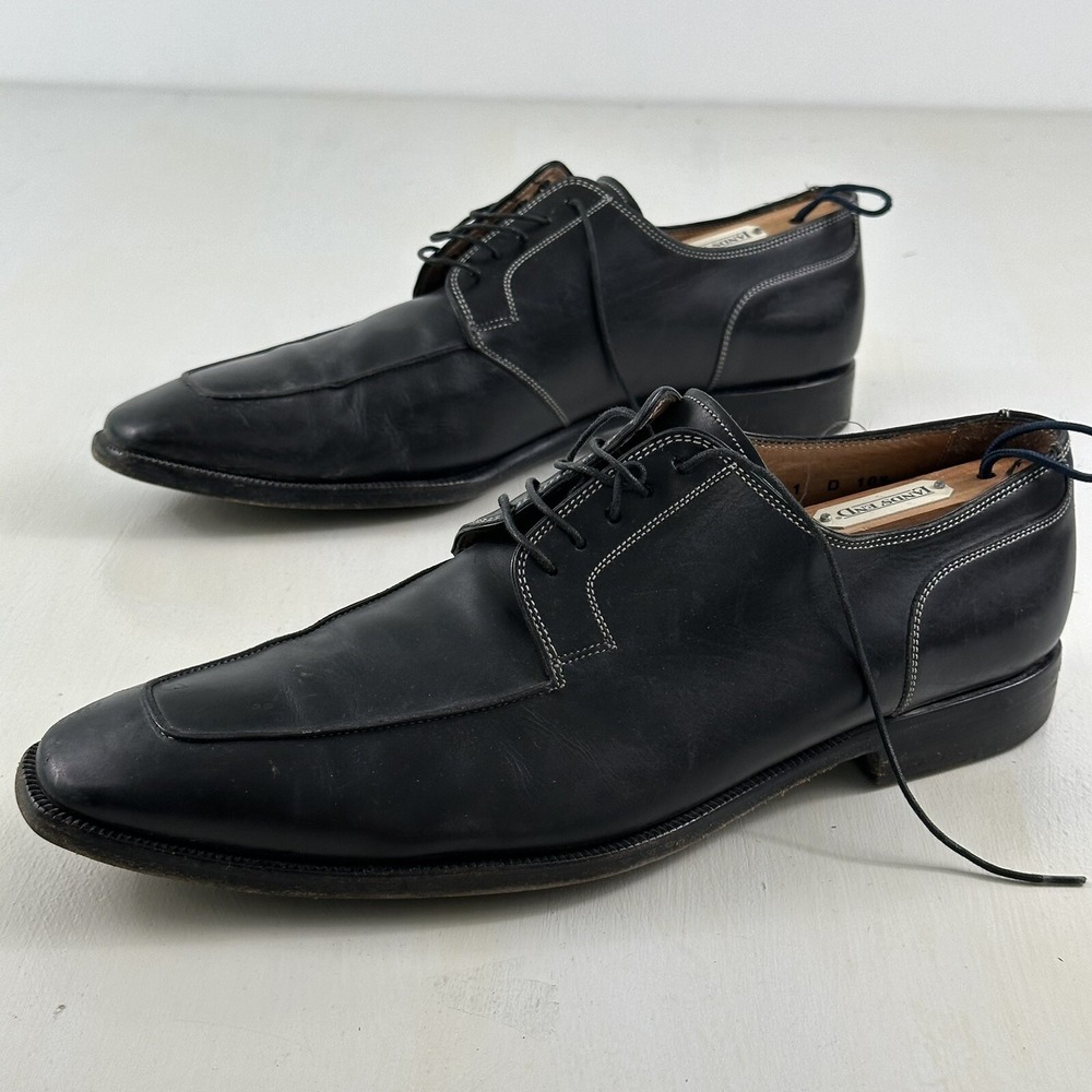 SANTONI Men's Oxford Shoes 10.5 Black Smooth Leather Lace Up Made In Italy‎ $585